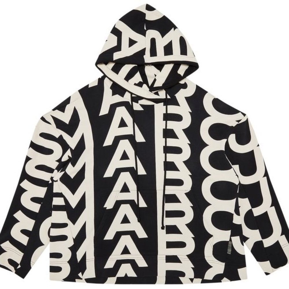 RARE Marc Jacobs Oversized Logo Hoodie – Cream/Black, Unisex Fit,